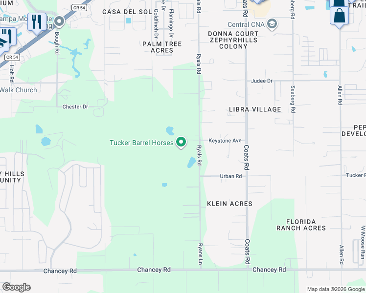 map of restaurants, bars, coffee shops, grocery stores, and more near 4115 Ryals Road in Zephyrhills