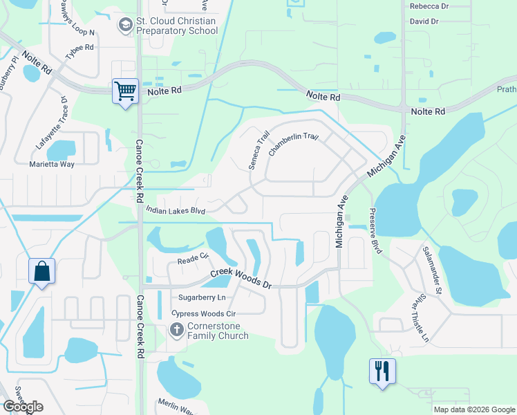 map of restaurants, bars, coffee shops, grocery stores, and more near 4411 Winrun Court in St. Cloud