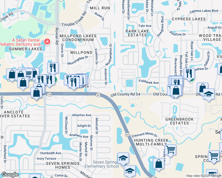 map of restaurants, bars, coffee shops, grocery stores, and more near 7924 Hardwick Drive in New Port Richey