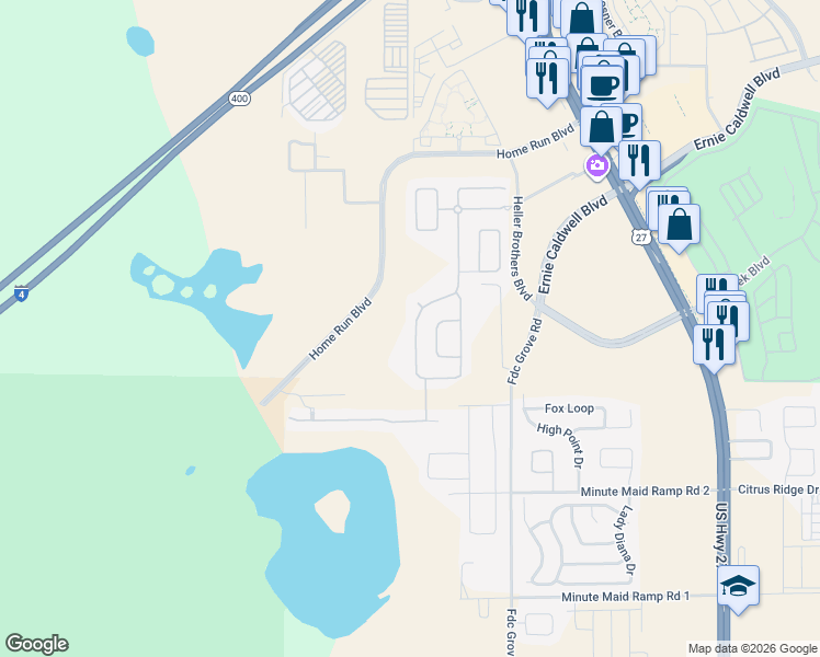 map of restaurants, bars, coffee shops, grocery stores, and more near 645 Knollwood Drive in Davenport