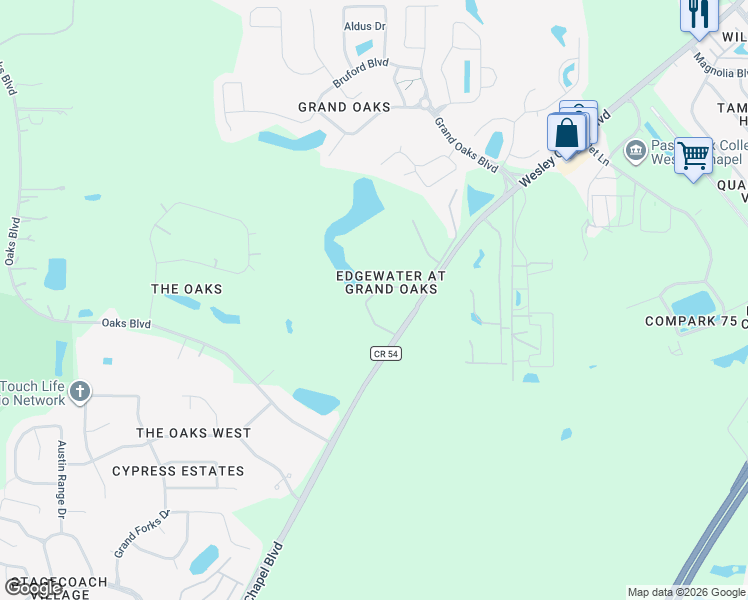 map of restaurants, bars, coffee shops, grocery stores, and more near 4211 Winding River Way in Land O' Lakes