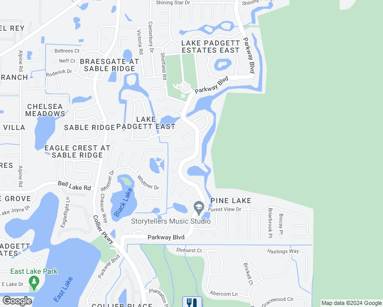 map of restaurants, bars, coffee shops, grocery stores, and more near 4201 Parkway Boulevard in Land O' Lakes