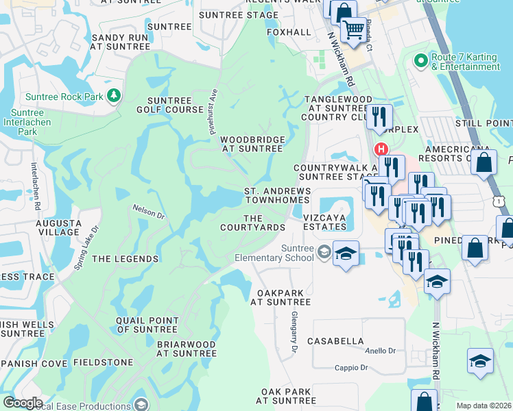 map of restaurants, bars, coffee shops, grocery stores, and more near 700 Pine Island Drive in Melbourne