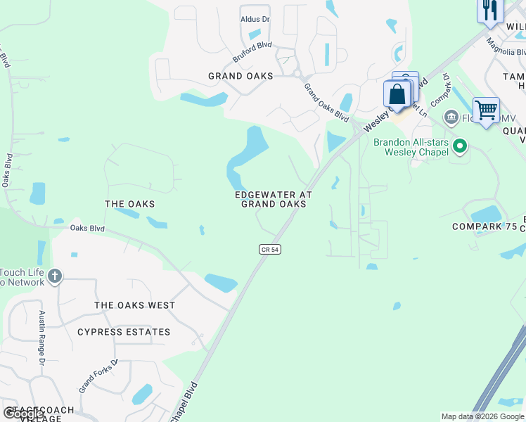 map of restaurants, bars, coffee shops, grocery stores, and more near 4211 Winding River Way in Land O' Lakes