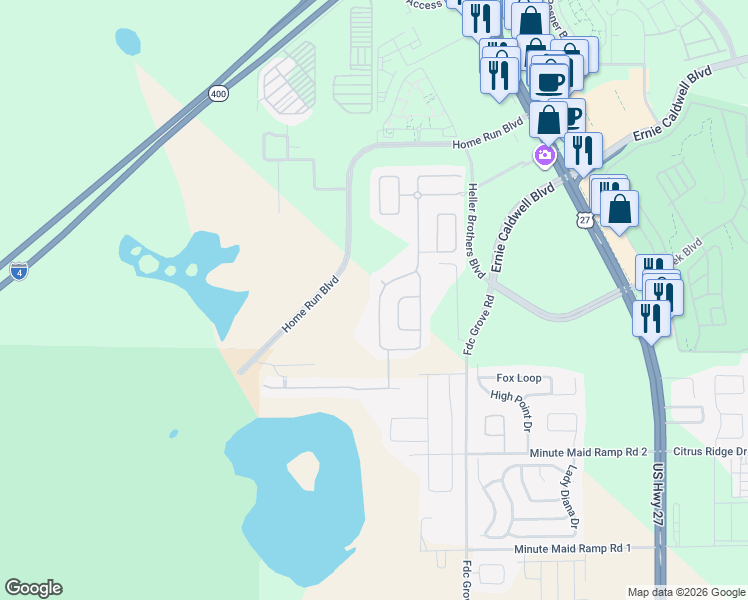 map of restaurants, bars, coffee shops, grocery stores, and more near 635 Knollwood Drive in Davenport