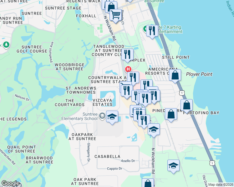 map of restaurants, bars, coffee shops, grocery stores, and more near 441 Lake Victoria Circle in Melbourne