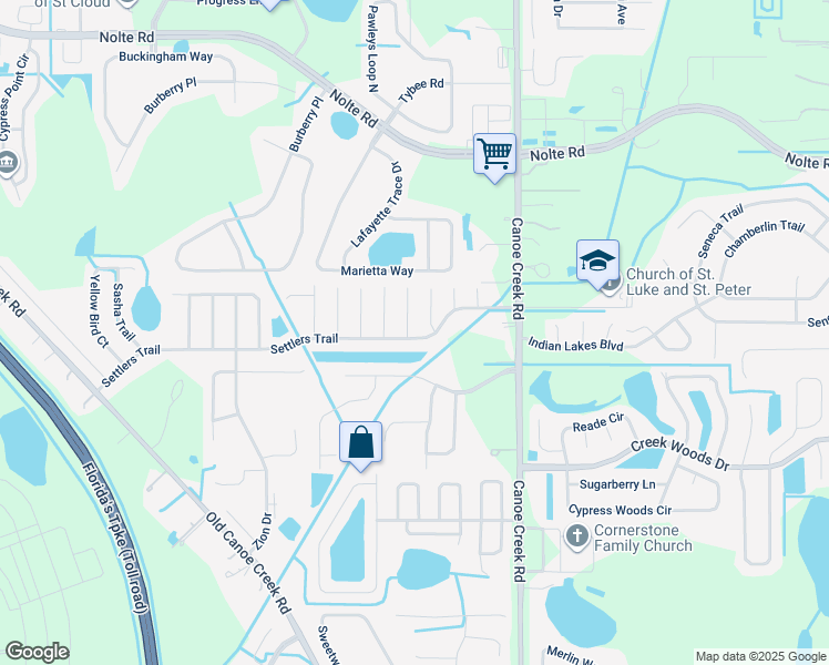 map of restaurants, bars, coffee shops, grocery stores, and more near 4215 Turtle Grass Ct in St Cloud