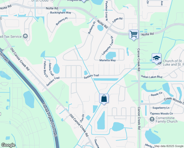 map of restaurants, bars, coffee shops, grocery stores, and more near 4214 Lavender Way in St. Cloud