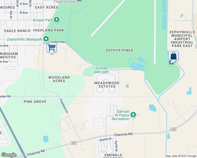 map of restaurants, bars, coffee shops, grocery stores, and more near 39539 Meadowood Loop in Zephyrhills