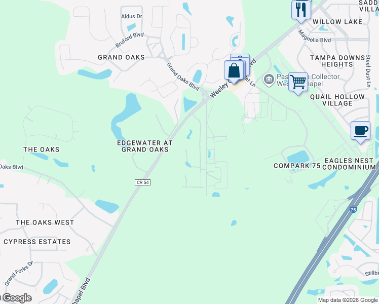 map of restaurants, bars, coffee shops, grocery stores, and more near 4101-4299 Hay Road in Land O' Lakes