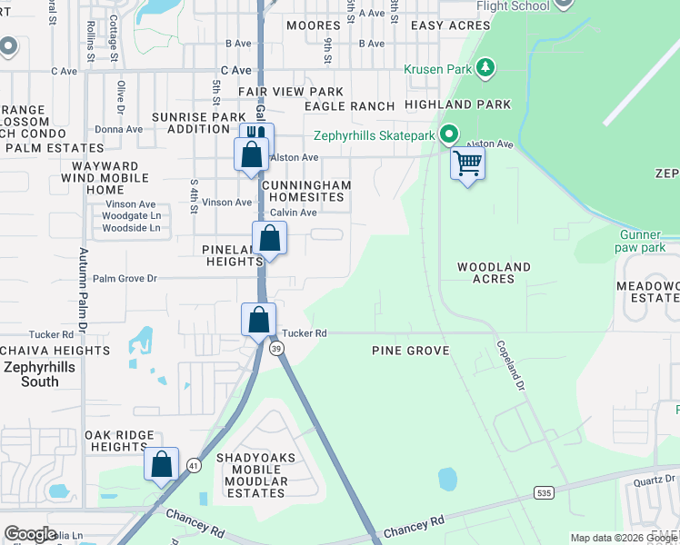 map of restaurants, bars, coffee shops, grocery stores, and more near 4141 Transue Drive in Zephyrhills