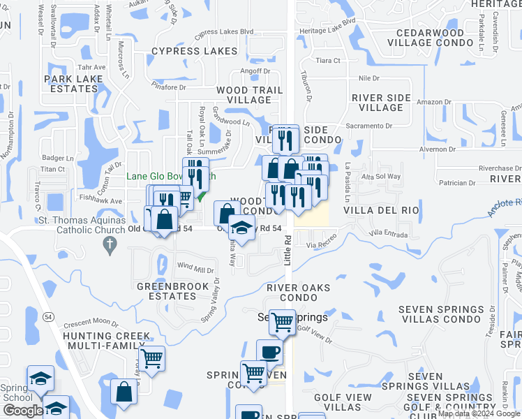map of restaurants, bars, coffee shops, grocery stores, and more near 4041 Passport Lane in New Port Richey