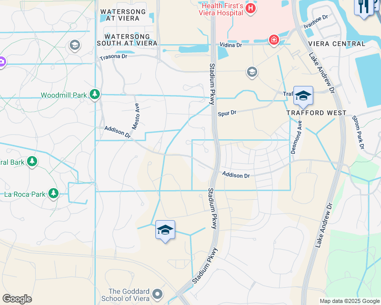 map of restaurants, bars, coffee shops, grocery stores, and more near 2694 Addison Drive in Melbourne