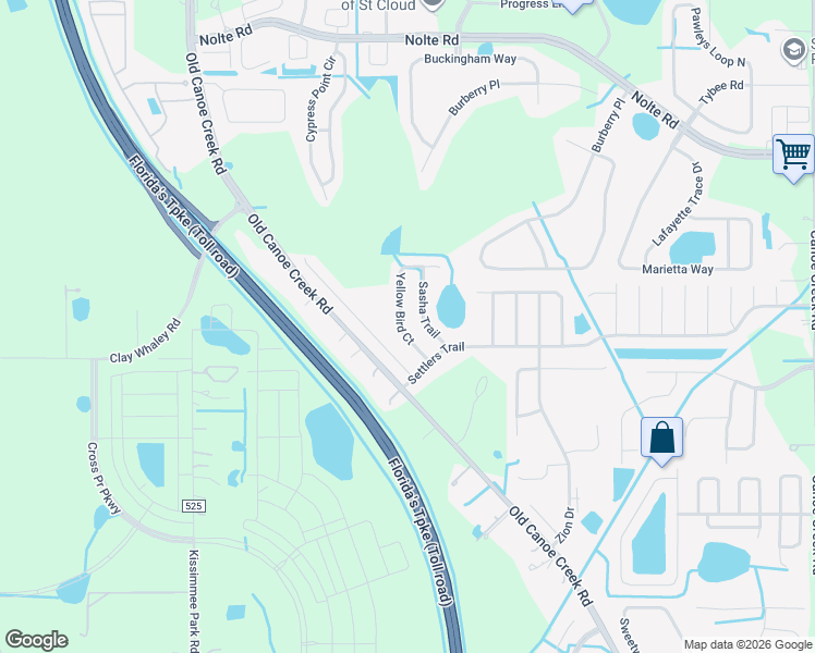 map of restaurants, bars, coffee shops, grocery stores, and more near 3599 Yellow Bird Court in Saint Cloud