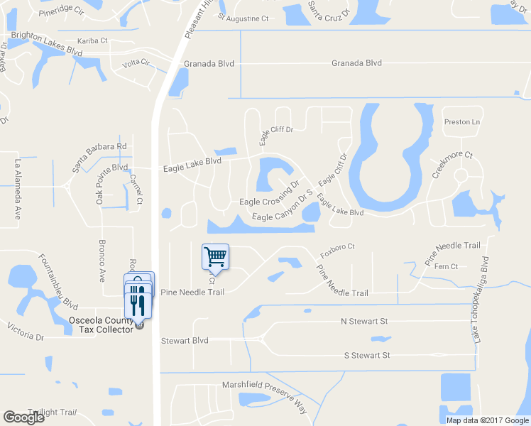 map of restaurants, bars, coffee shops, grocery stores, and more near 2743 Eagle Canyon Drive South in Kissimmee