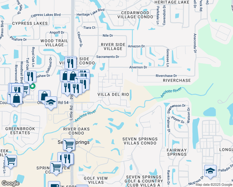 map of restaurants, bars, coffee shops, grocery stores, and more near 9320 Santa Monica Way in New Port Richey