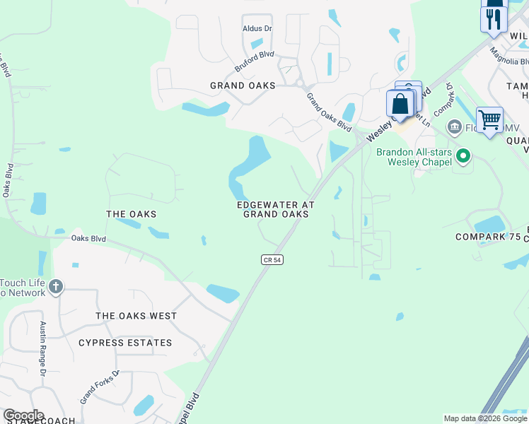 map of restaurants, bars, coffee shops, grocery stores, and more near 4231 Winding River Way in Pasco County