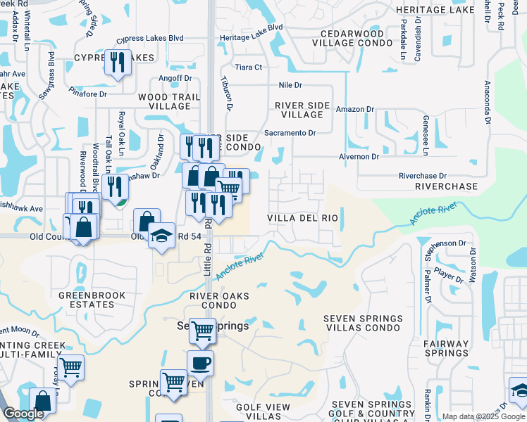 map of restaurants, bars, coffee shops, grocery stores, and more near 4051 Vista Verde Drive in New Port Richey