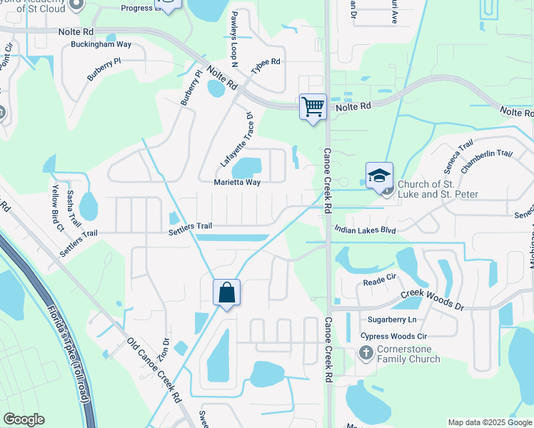map of restaurants, bars, coffee shops, grocery stores, and more near 4215 Turtle Grass Court in St. Cloud