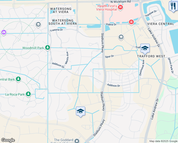 map of restaurants, bars, coffee shops, grocery stores, and more near 2694 Addison Drive in Melbourne