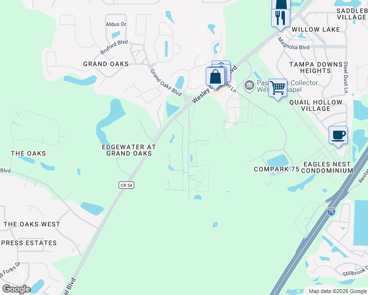 map of restaurants, bars, coffee shops, grocery stores, and more near 4511-4561 Pet Ln in Lutz