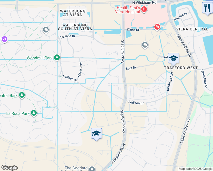 map of restaurants, bars, coffee shops, grocery stores, and more near 2694 Addison Drive in Melbourne