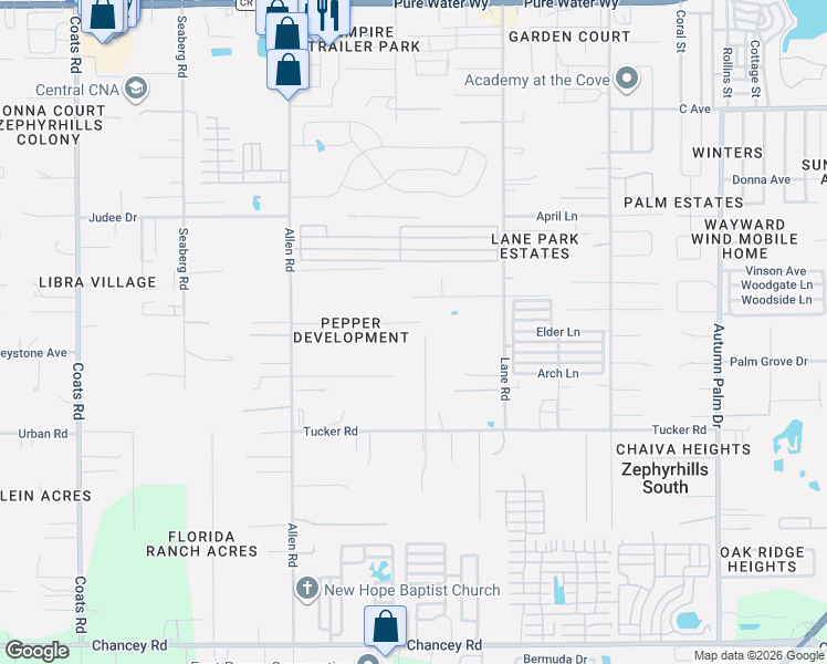 map of restaurants, bars, coffee shops, grocery stores, and more near 4211 Lowell Lane in Zephyrhills