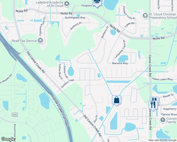 map of restaurants, bars, coffee shops, grocery stores, and more near 4160 Climbing Aster Court in St. Cloud