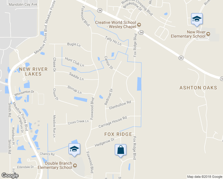 map of restaurants, bars, coffee shops, grocery stores, and more near 4245 Redcoat Drive in Wesley Chapel