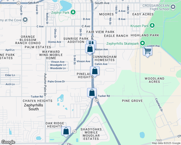map of restaurants, bars, coffee shops, grocery stores, and more near 4233 Gall Boulevard in Zephyrhills