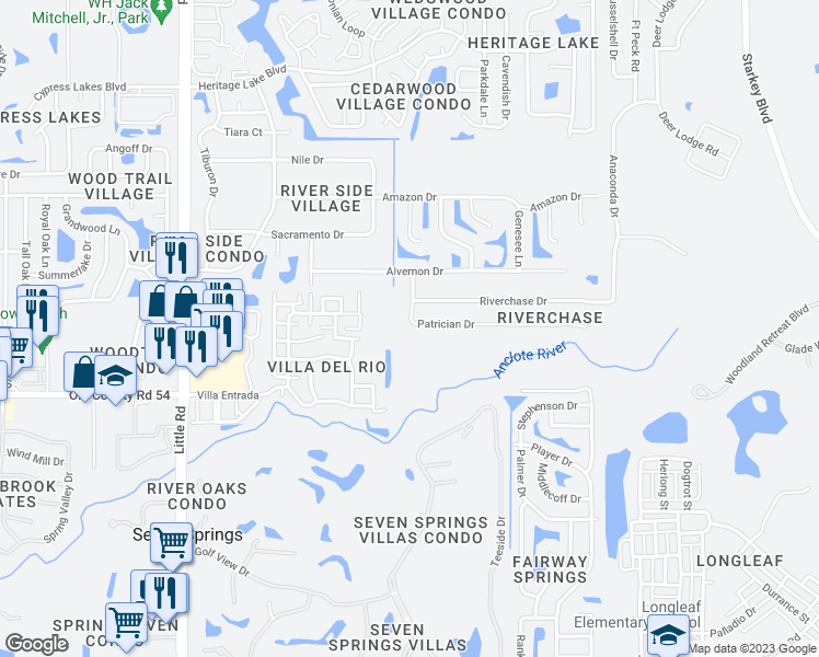 map of restaurants, bars, coffee shops, grocery stores, and more near 9524 Patrician Drive in New Port Richey