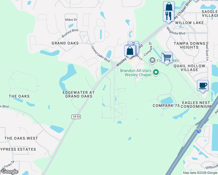 map of restaurants, bars, coffee shops, grocery stores, and more near 4327 Cloud Hopper Way in Lutz