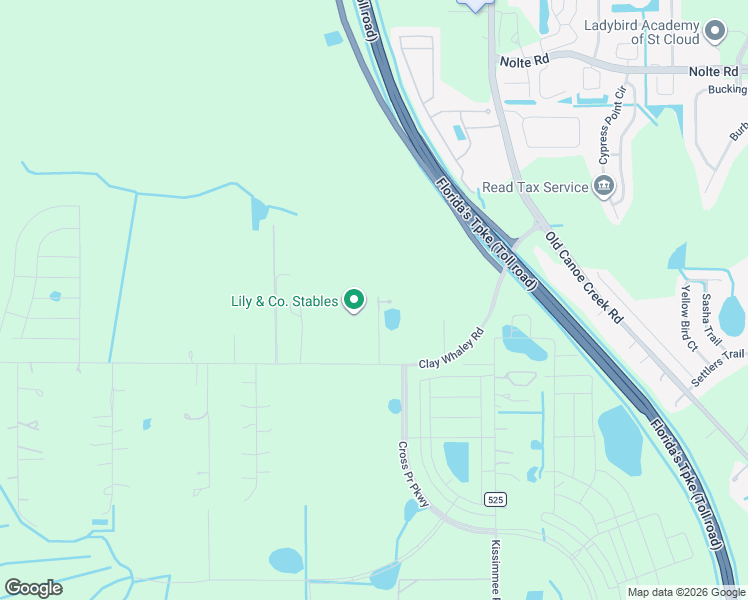 map of restaurants, bars, coffee shops, grocery stores, and more near 2975 Clay Whaley Road in St. Cloud