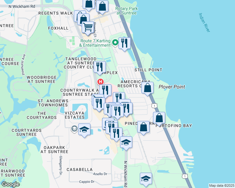 map of restaurants, bars, coffee shops, grocery stores, and more near 236 Pittsburgh Way in Rockledge