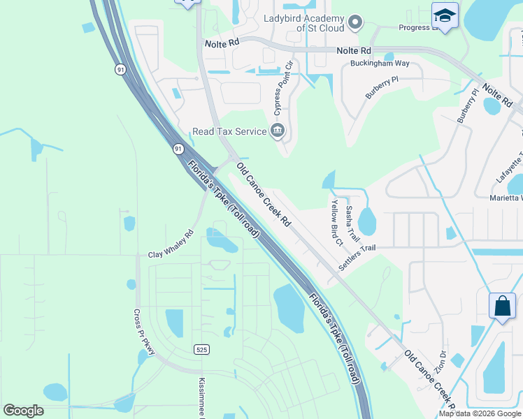 map of restaurants, bars, coffee shops, grocery stores, and more near 3180 Old Canoe Creek Road in St. Cloud