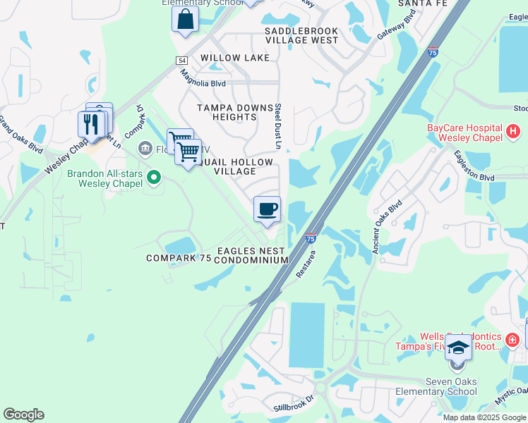 map of restaurants, bars, coffee shops, grocery stores, and more near 4304 Fayette Drive in Lutz