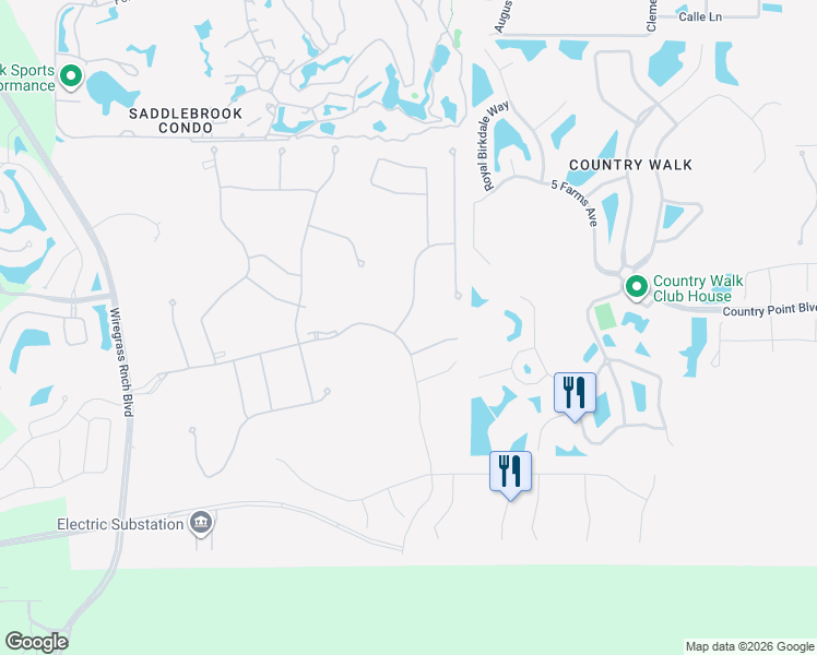 map of restaurants, bars, coffee shops, grocery stores, and more near 30016 Bermuda Dunes Way in Wesley Chapel