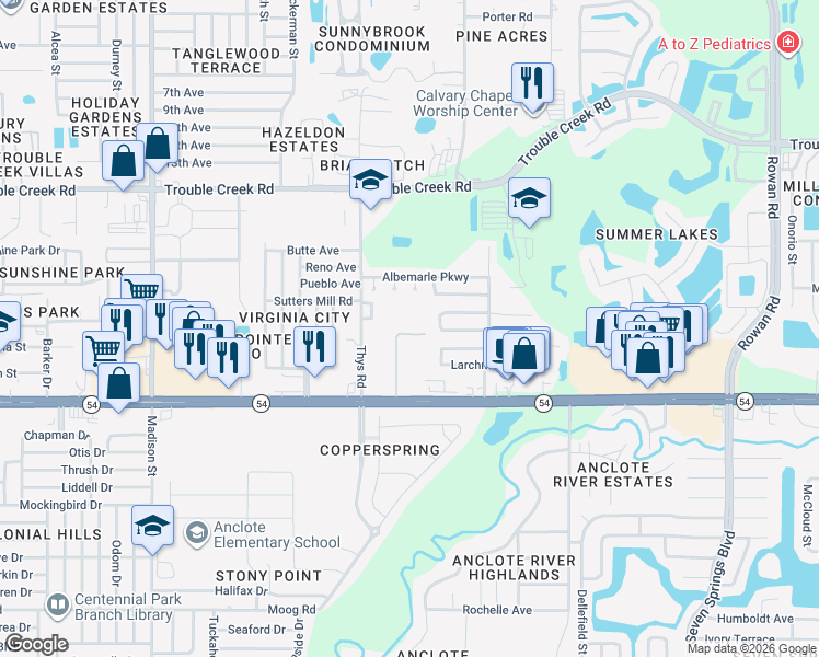 map of restaurants, bars, coffee shops, grocery stores, and more near 4145 Pine Haven Road in New Port Richey