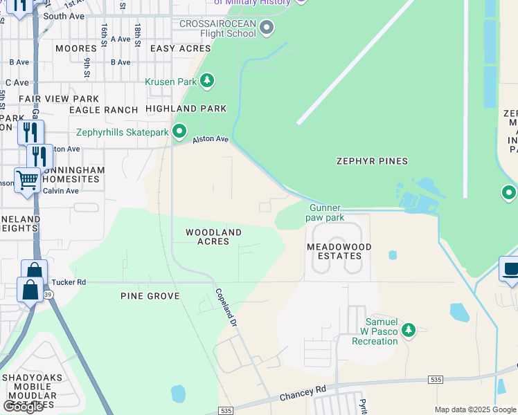 map of restaurants, bars, coffee shops, grocery stores, and more near 39344 Greenmeadow Drive in Zephyrhills