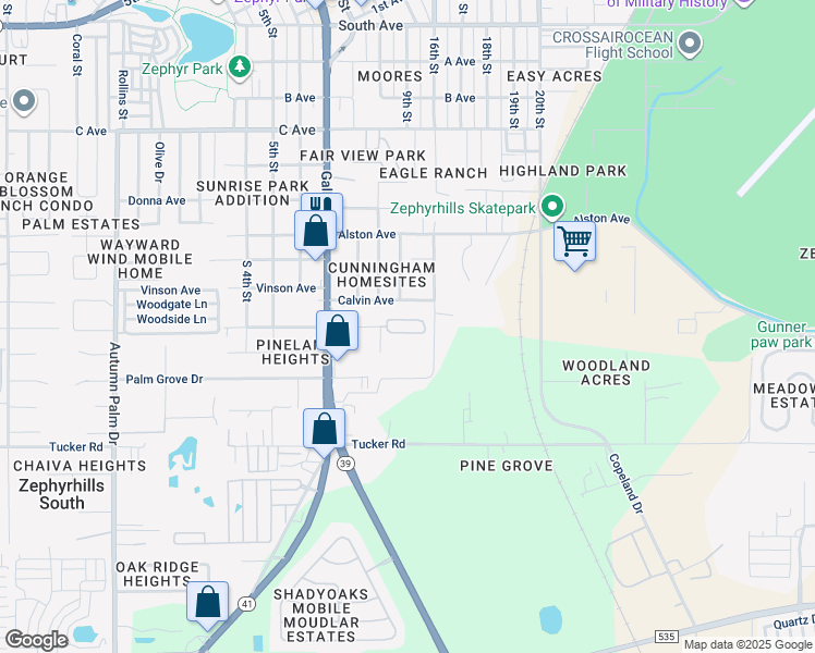 map of restaurants, bars, coffee shops, grocery stores, and more near 38621 Fir Avenue in Zephyrhills