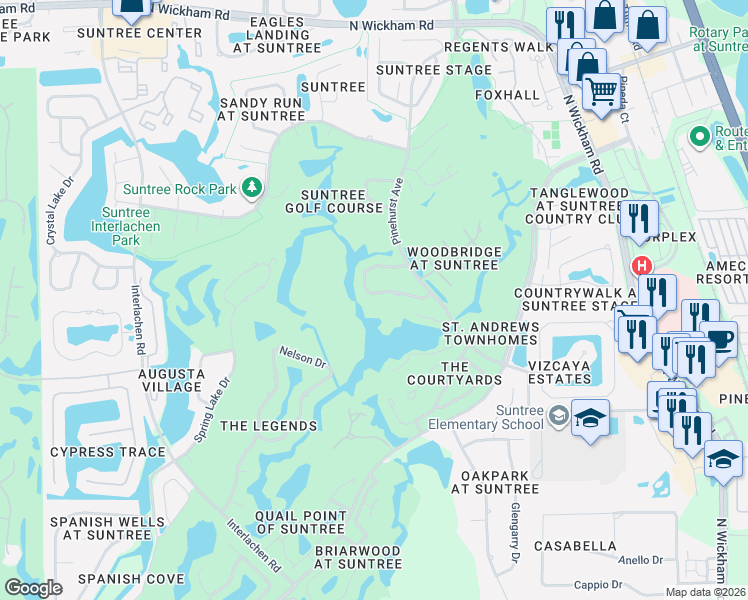 map of restaurants, bars, coffee shops, grocery stores, and more near 840 Kerry Downs Circle in Melbourne
