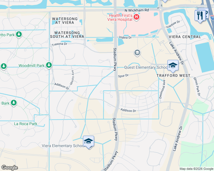 map of restaurants, bars, coffee shops, grocery stores, and more near 8224 Loren Cove Drive in Melbourne
