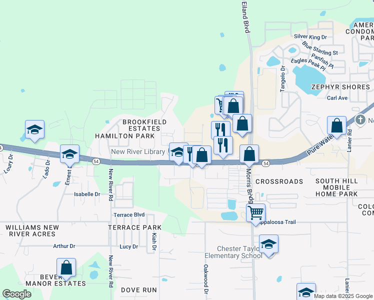 map of restaurants, bars, coffee shops, grocery stores, and more near 4301 Point Cypress Boulevard in Zephyrhills