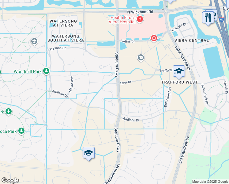 map of restaurants, bars, coffee shops, grocery stores, and more near 2623 Spur Drive in Melbourne