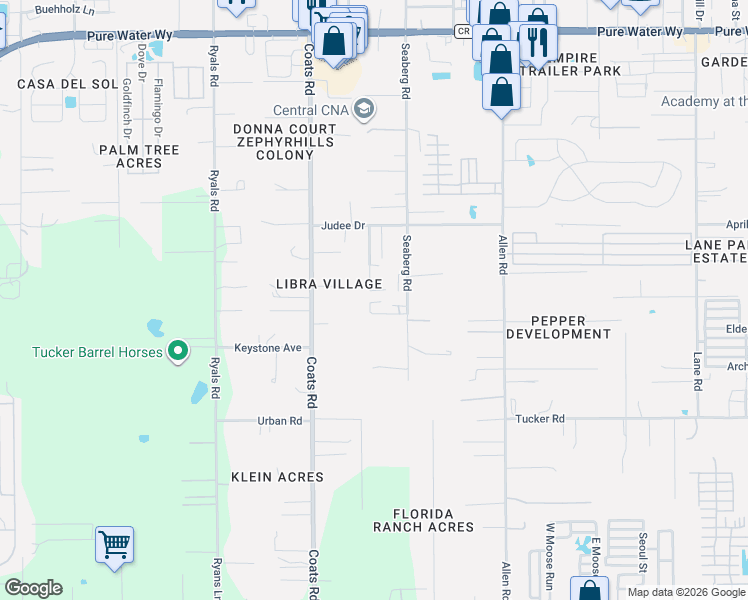 map of restaurants, bars, coffee shops, grocery stores, and more near 36606 Keeuka Road in Zephyrhills