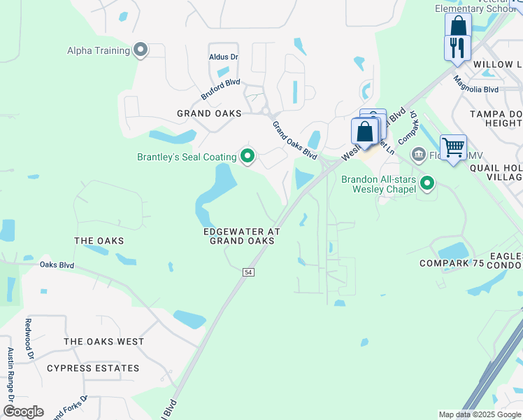 map of restaurants, bars, coffee shops, grocery stores, and more near 4333 Silver Falls Drive in Pasco County