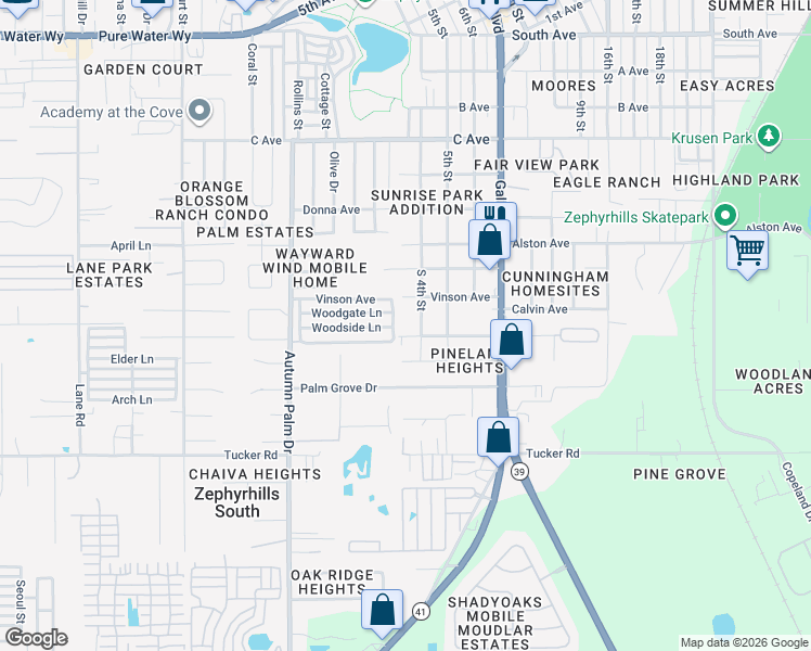 map of restaurants, bars, coffee shops, grocery stores, and more near 38246 Fir Avenue in Zephyrhills