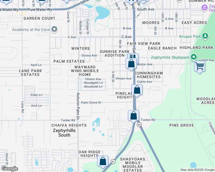 map of restaurants, bars, coffee shops, grocery stores, and more near 38246 Fir Avenue in Zephyrhills