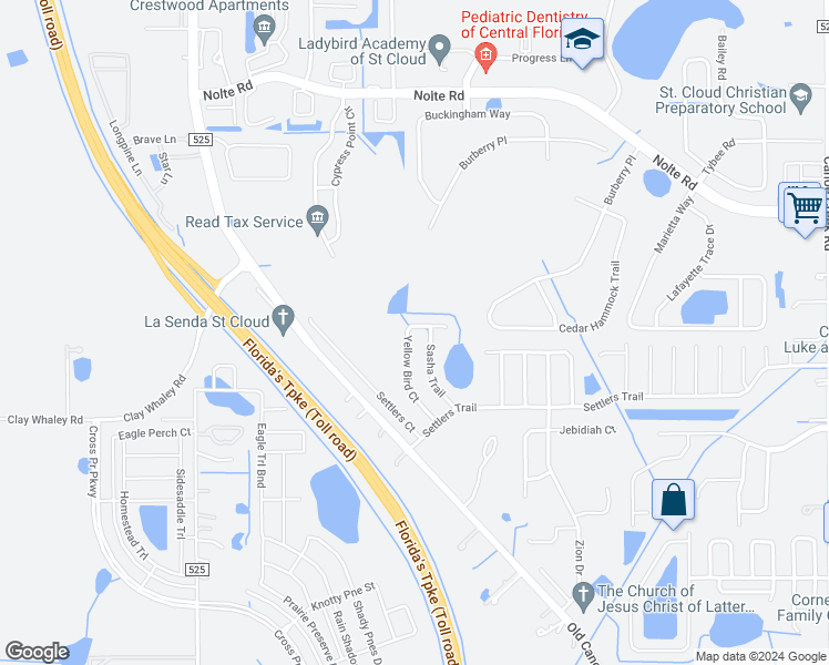 map of restaurants, bars, coffee shops, grocery stores, and more near 3625 Yellow Bird Court in Saint Cloud