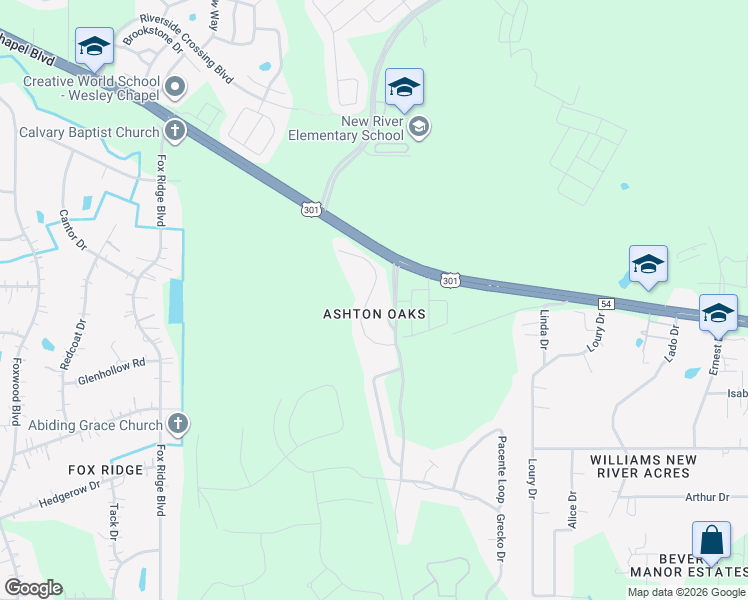 map of restaurants, bars, coffee shops, grocery stores, and more near 4251 Angelica Loop in Wesley Chapel